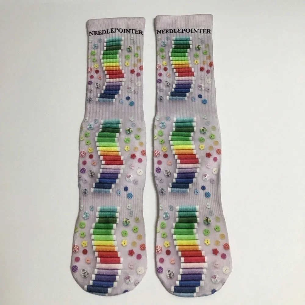 Needle-pointer MEDIUM Crew Socks Seamstress Fun Print Women’s Novelty Purple